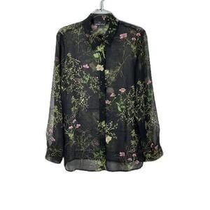 Vintage Carole Little Sheer Imported Chiffon Floral Button Tunic Blouse Top 8 M